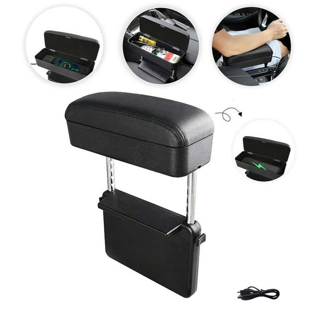 ATMOMO Car Wireless Charger Car Seat Gap Filler PU Leather Car Seat Pockets Car Center Console Organizer Multi-Function Armrest Storage (Black)