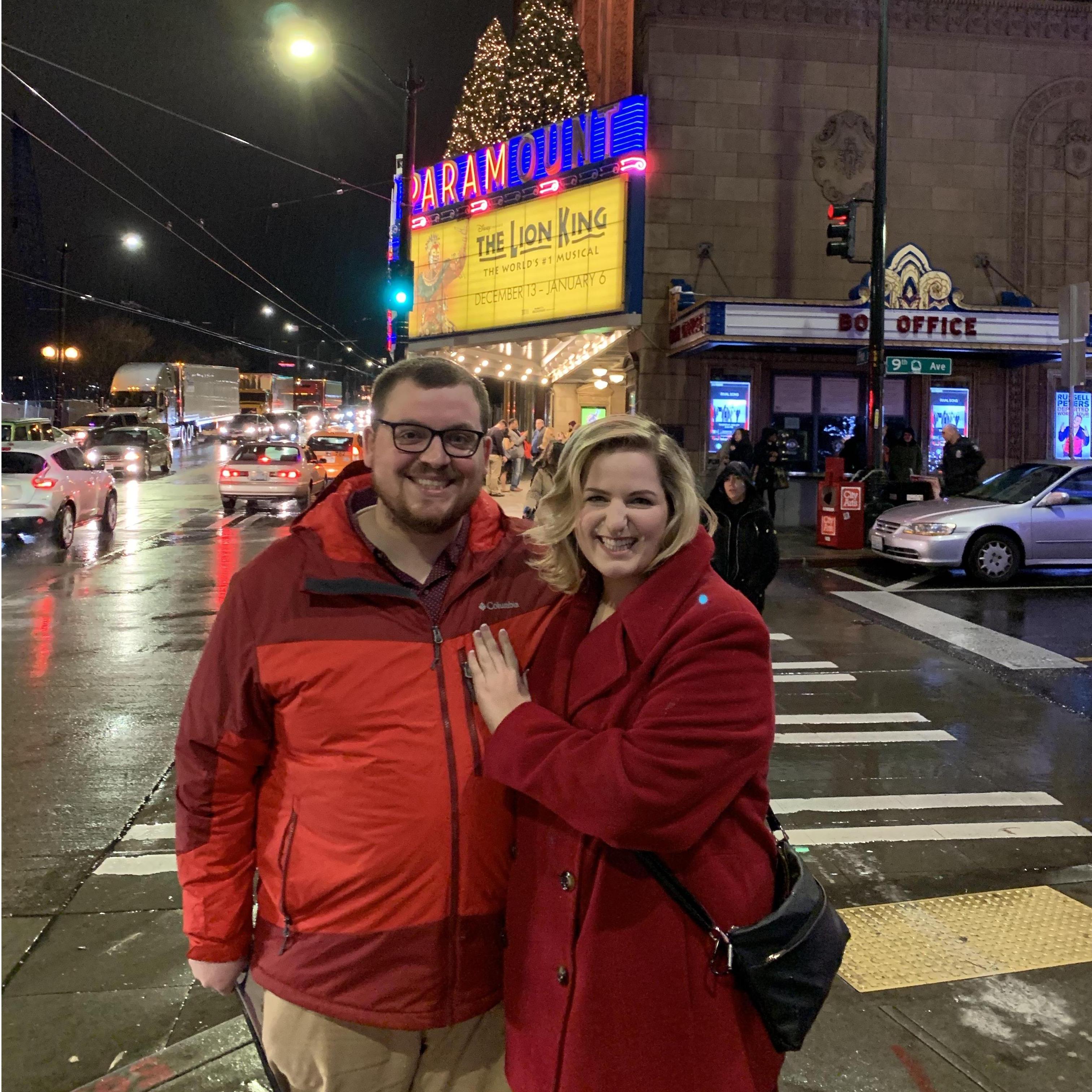 One of our favorite things to do on date night is to go see some theater. We went to go see "The Lion King" up in Seattle. What a fantastic show, and the best date ever.