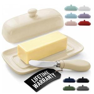Zulay Butter Dish With Lid For Countertop - Porcelain Ivory, Ceramic Butter Dish with Knob Handle Great for Cooking - Elegant Design Butter Holder - Durable & Sturdy Butter Keeper - Ivory