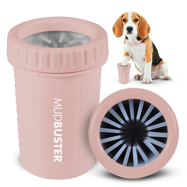 Dexas MudBuster Medium Dog Paw Cleaner in Blush, Portable Paw Washer for Muddy Paws, Dog Foot Cleaning Cup with Gentle Silicone Bristles, Quick Clean Pet Paw Washer
