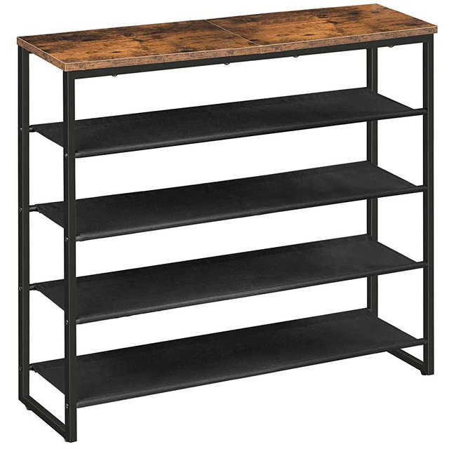 HOOBRO Shoe Rack, 5 Tier Shoe Storage Organizer, Shoe Shelf with 4 Fabric Shelves and Top Panel, Holds 16-20 Pairs of Shoes, for Entryway, Closet, Steel Frame, Industrial, Rustic Brown BF50XJ01