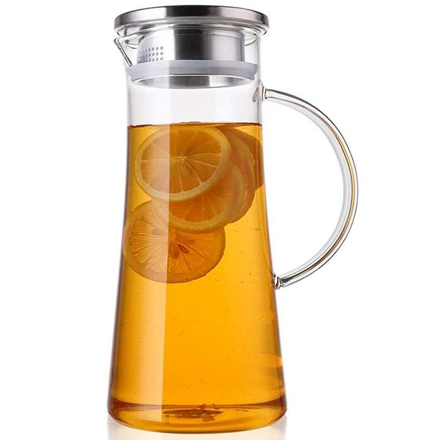 Hedume 50 Oz Glass Pitcher with Lid, 1.5 Liter Hot/Cold Water Jug, Carafe for Iced Tea, Wine, Coffee, Milk and Juice Beverage