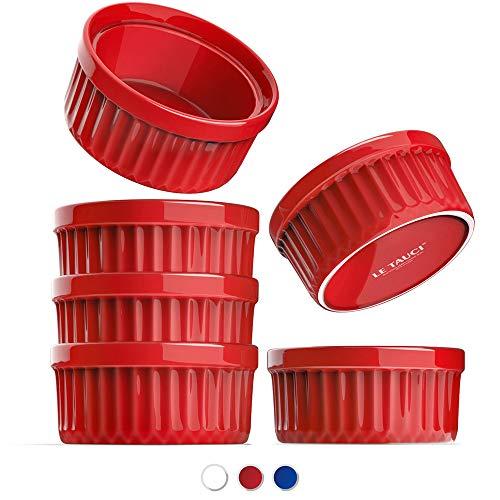 LE TAUCI Ramekins 4 Oz, Creme Brulee Dishes, Ramekin Set for Souffle, Dipping Sauces, Pudding, Set of 6, True Red
