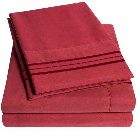 1800 Thread Count 4 Piece Deep Pocket Bedroom Bed Sheet Set Queen - Burgundy