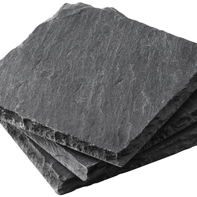 Square Slate Coasters by EMEMO - Set of 4 Unique 4"x4", Handmade Coasters For Drinks, Beverages, Wine Glasses - Elegant Look & Unmatched Furniture Protection - Made Of Genuine Black Slate