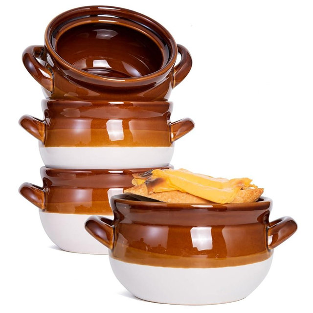 Vumdua French Onion Soup Bowls with Handles, 28 oz Ceramic Soup Crocks Oven Proof Soup Bowls for Chilli, Cereal, Pot Pies - French Onion Soup Crocks, Oven, Broil & Dishwasher Safe, Set of 4