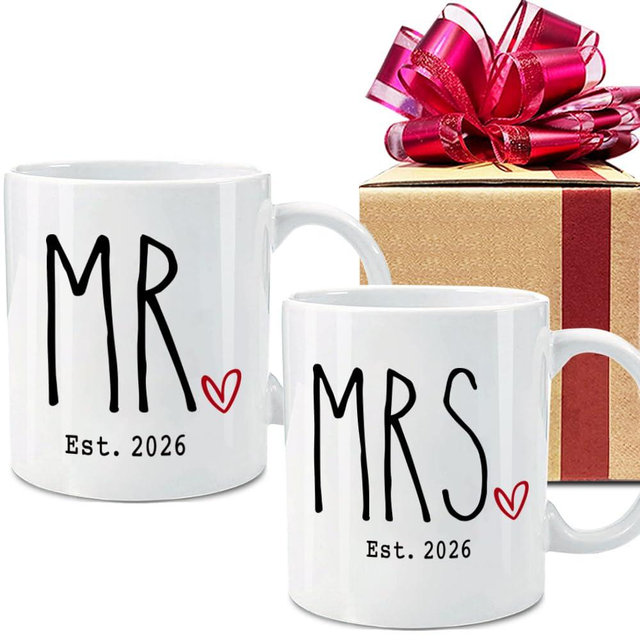 Dnuiyses EST 2026 Mr & Mrs Mugs Set Wedding Gift for Couples, Novelty Wedding Gifts for Bride Groom Wife Husband, Funny Engagement Gifts for Newlyweds, Promoted to Be Hubby Wife Gift