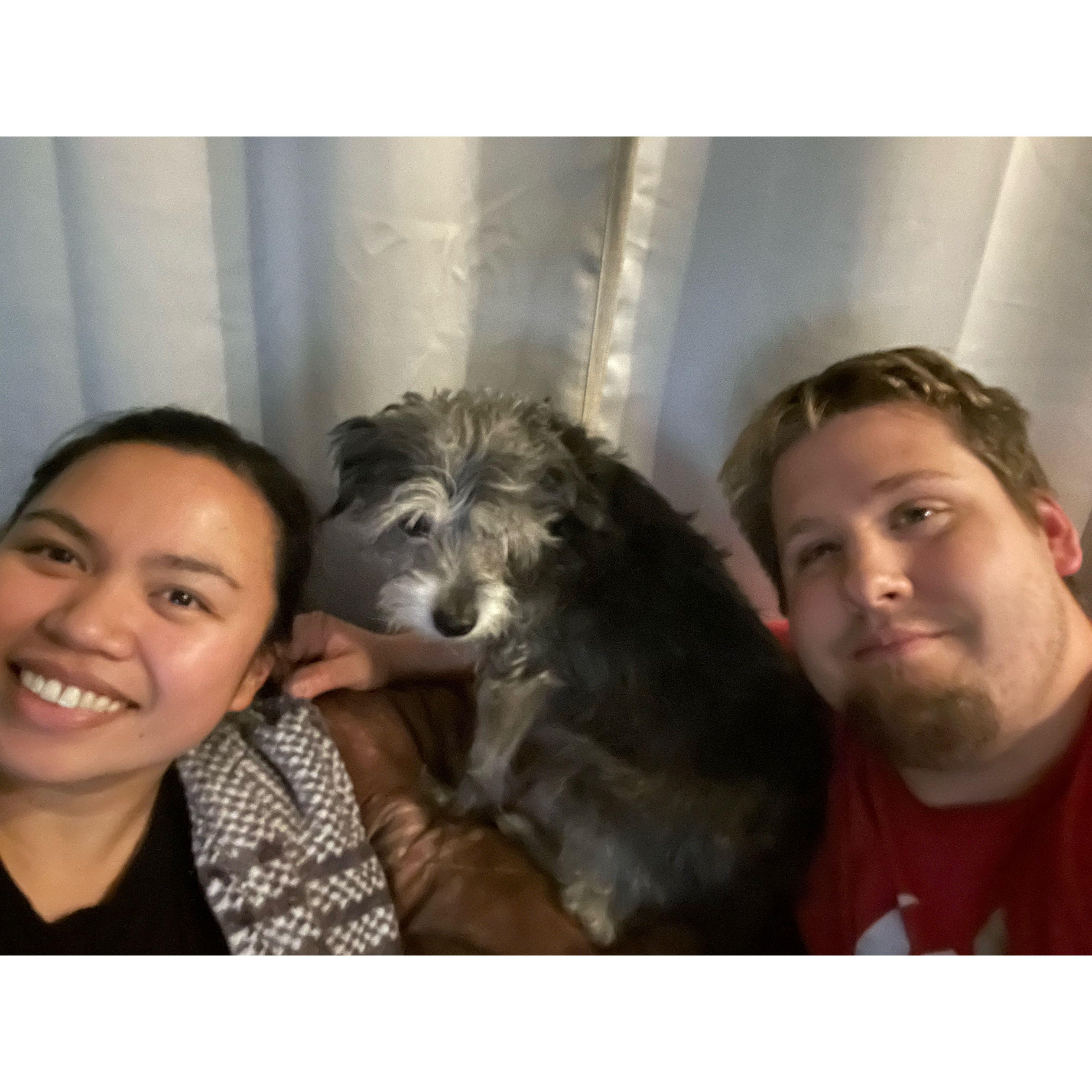 Not the best photo, but this is one of the very few photos we have with Andrea's dog, Boo, before she passed away.