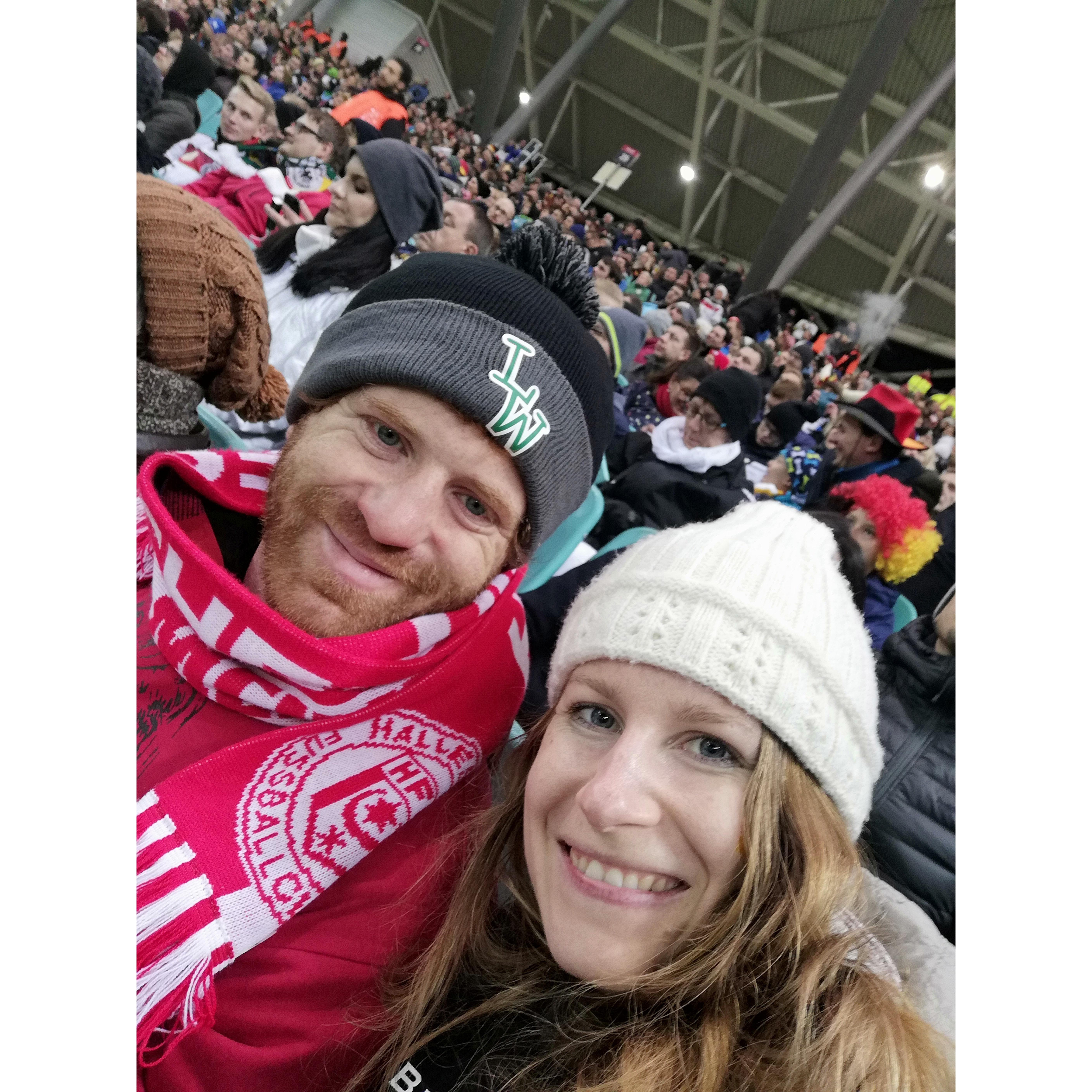 Taking in a soccer game in Leipzig, Germany vs. Russia, November 2018
