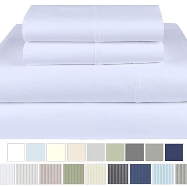 Threadmill Home Linen 600 Thread Count 100% Cotton Sheets, White King Size Sheets 4 Piece Cotton Bed Sheet Set, ELS Cotton Bed Sheets, Solid Sateen Weave Fits Mattress Up to 18'' Deep Pocket