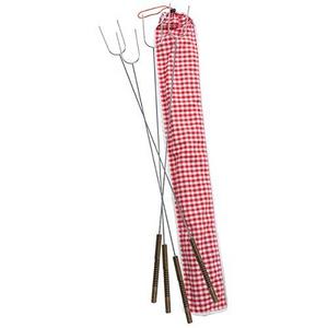 Rome's #3400-S Set Of 4 Hot Dog Roasting Forks with Ginham Print Cotton Storage Bag, 34 Inch Length