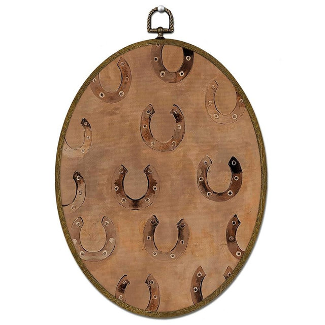 LLOKARNORA Vintage Horseshoe Oval Canvas Wall Art, Western Farmhouse Horseshoe Framed Wall Art Decor, Rustic Abstract Horseshoes Prints Hanging Decor for Bedroom Bathroom, 8.7x11.3 Inch