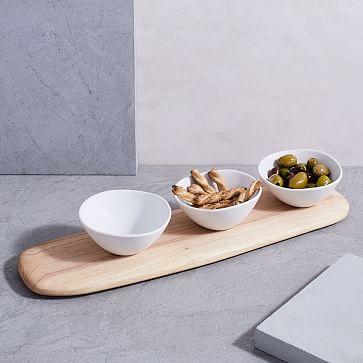 Wood + Ceramic Dip Bowl Board Set