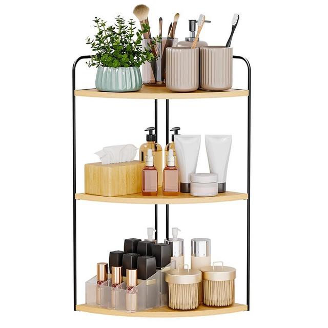 Forest Angle Bathroom Counter Organizer,Countertop Organizer,Vanity Organizers,Bathroom Storage,Bathroom Sink Caddy,Counter Shelf,Corner Counter,Corner Shelves(Black-Burlywood)