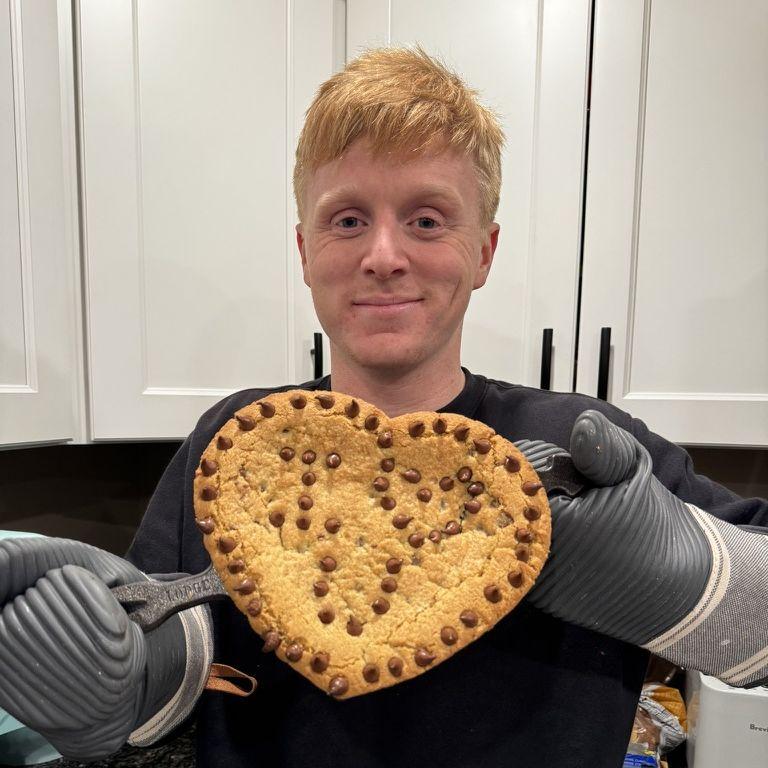 Cooper LOVES  chocolate chip cookies so for valentines day I made him a "pizzookie".