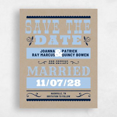 Denim, Brown Wedding Save the Date - Festival Print