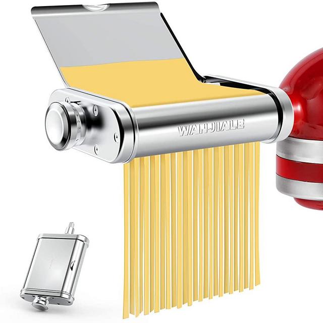 Pasta Maker Attachment 3 in 1 Set for KitchenAid Stand Mixers, Stainless Steel Pasta Maker Machine Accessories Included Pasta Sheet Roller, Spaghetti Cutter, Fettuccine Cutter By WANJIALE