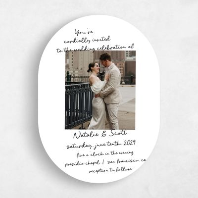 White Oval Wedding Invitation - Morgay Photo