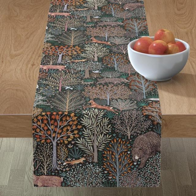 Woodland Table Runner - Rustic Fall Forest by rebecca_reck_art - Rustic Autumn Thanksgiving Cotton Sateen Table Runner by Spoonflower