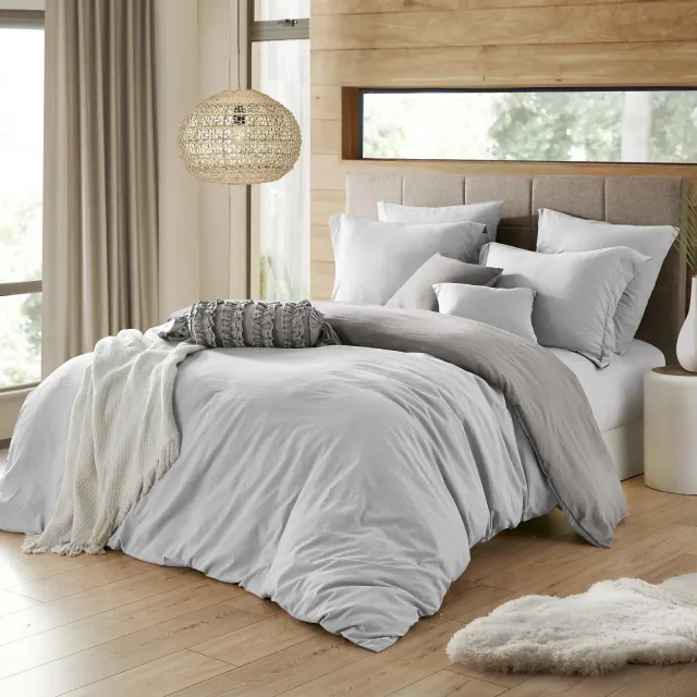 Swift Home | 3-Piece Reversible Solid Microfiber Duvet Cover Set Silver/Gray King/Cal King