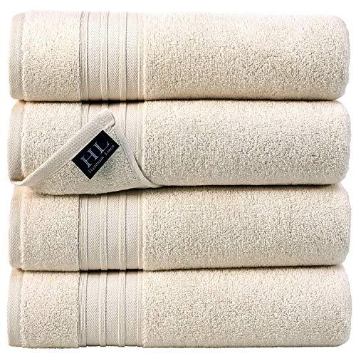 Hammam Linen 4 Pieces Ivory Bath Towel Set Luxury Hotel & Spa Bath Towels - (27 x 54 inches) - 100% Turkish Cotton Towels (Sea Salt) - Milas Collections