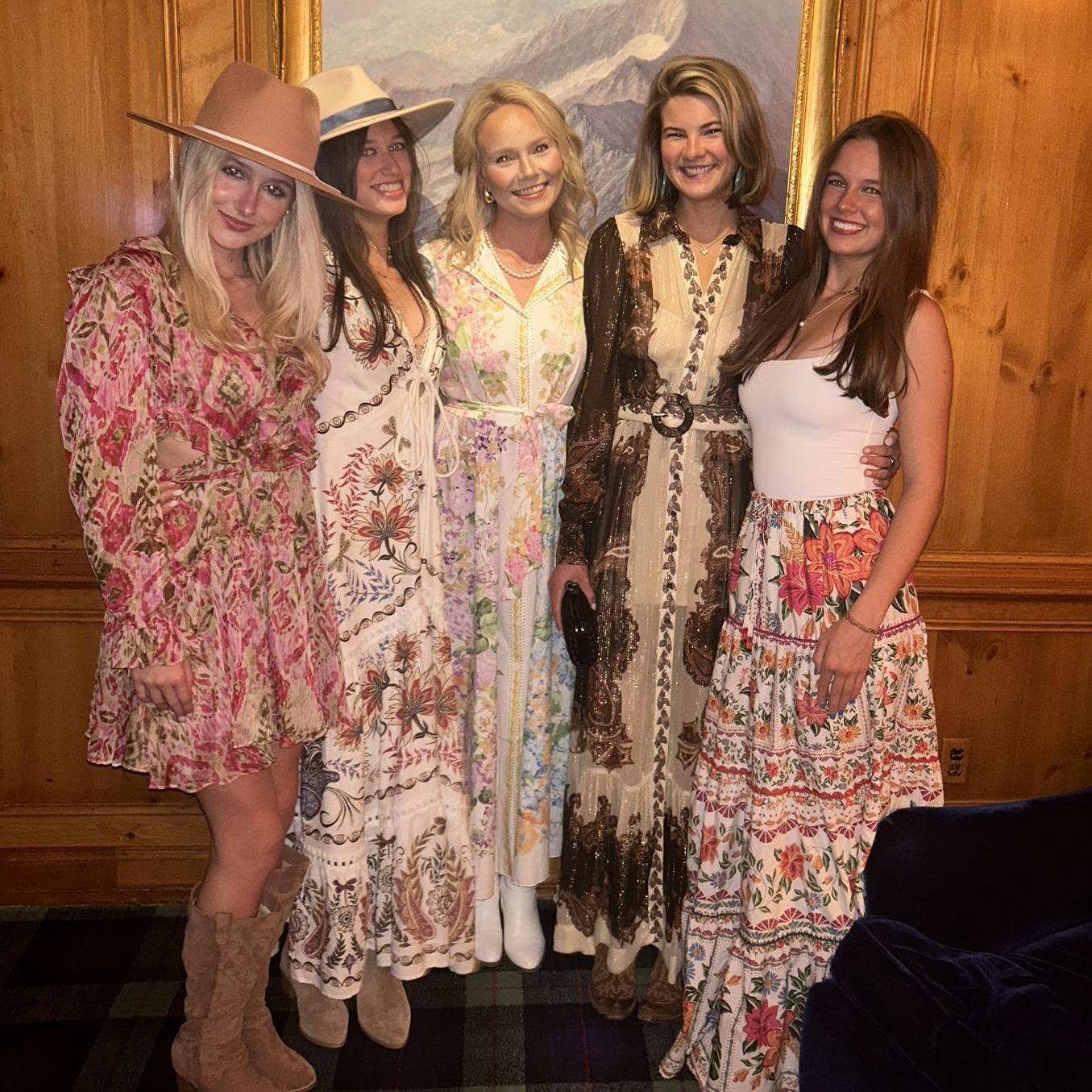 June 2025: Sims, Grace (who set M&J up), Mackenzie, Emilie (cousin) and Whitney at Alexis & Stuart's Rehearsal Dinner
