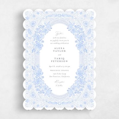 Blue Scalloped Wedding Invitation - Siena Portrait