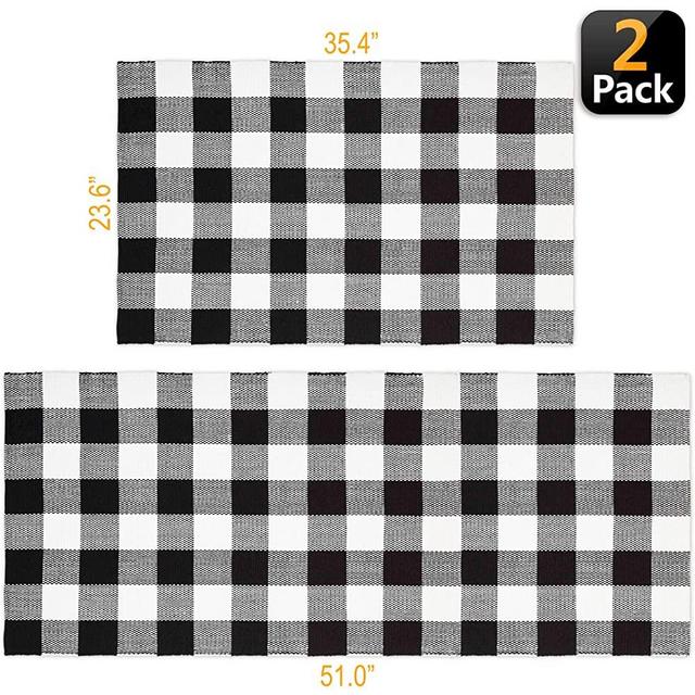 Classic Buffalo Black & White Plaid Checkered Rug | Set of 2 Indoor & Outdoor Area Rug & Runner Combo – Thick, Durable & Versatile – Doormat Hallway Laundry Living Foyer or Kitchen by Swift Creek