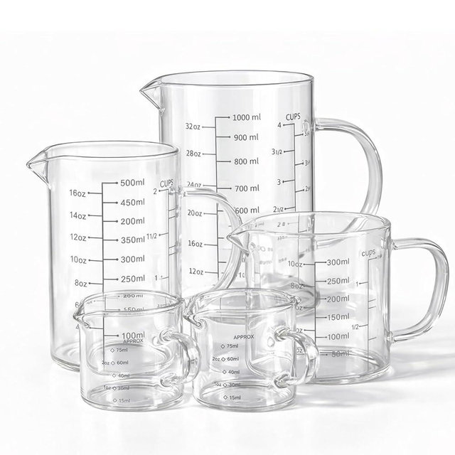77L 5 Pack Glass Measuring Cup Set, [Insulated handle, V-Shaped Spout], High Borosilicate Liquid Glass Measure Cup for Kitchen, Easy To Read, Dishwasher, Freezer, and Microwave Safe