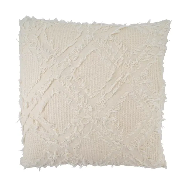Saro Lifestyle Fringe Waffle Weave Decorative Pillow Cover, Ivory, 18" x 18"