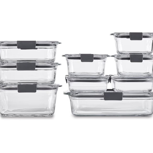 Rubbermaid Brilliance Glass Food Storage Containers, Assorted Sizes, Set of 9, BPA-Free, Leak-Proof, Clear