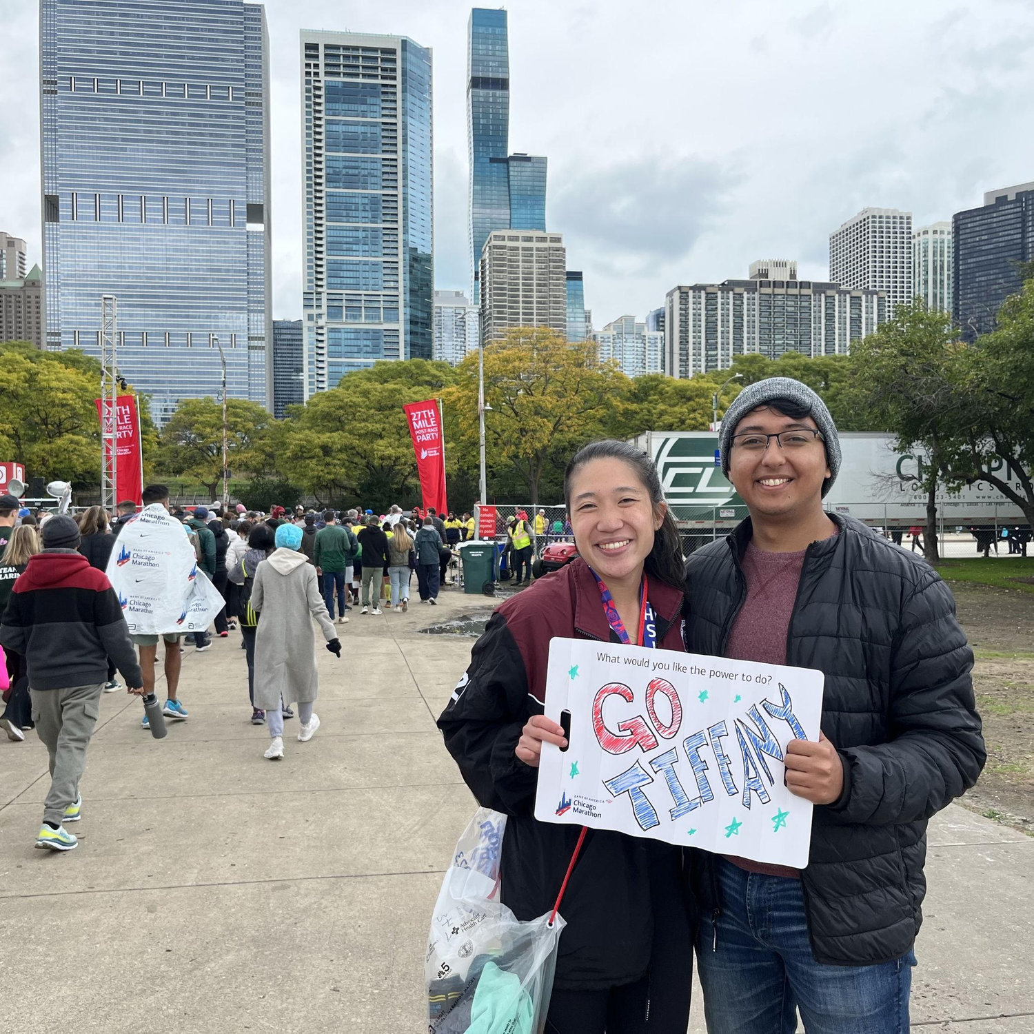 Wilber has now accompanied Tiffany through two marathons and experienced his own marathon in Chicago while delivering Tiffany her post-race deep dish pizza.