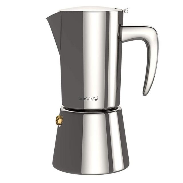 bonVIVO Intenca Stovetop Espresso Maker - Luxurious Italian Coffee Machine Maker, Stainless Steel Espresso Maker For Full Bodied Coffee, Espresso Pot For 3-4 Cups, 6.8 oz Moka Pot SILVER Chrome Finish