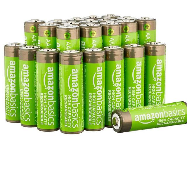 Amazon Basics 24-Pack AA Rechargeable Batteries, Recharge up to 400x, High-Capacity 2400 mAh, Pre-Charged