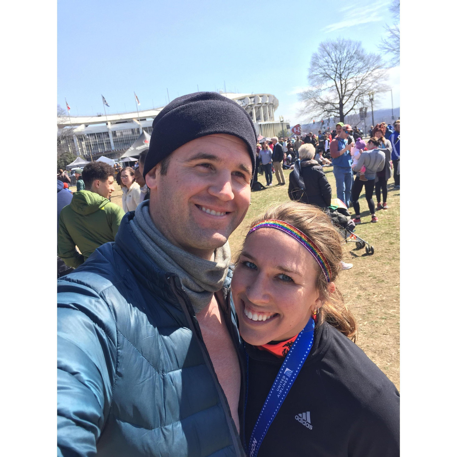Across the finish line at the Rock n' Roll DC Marathon