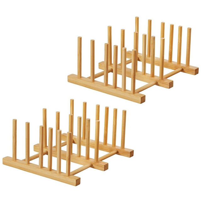 HBlife Bamboo Cutting Board Organizer, Wooden Cutting Board Holder Rack Baking Cookie Pan Sheets Racks Storage Stand for Kitchen Cabinet Countertop Bakeware Organizer (Bamboo 5 Slots 2pcs)