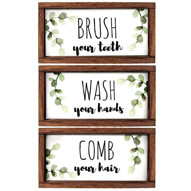 ABRADZ Bathroom Decor Sets Accessories - Rustic Decor - Farmhouse Decor for the Home Clearance - Quotes, Signs & Sayings for Washroom Set Of 3 Wash ” Your Hands” “Brush Your Teeth” “Comb Your Hair”