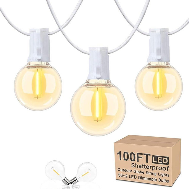 Abeja 100FT Outdoor Globe String Lights with 52 Dimmable G40 LED Bulbs, 2700K Warm Glow Waterproof Connectable Patio Lights