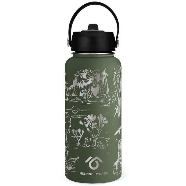 Helping Hydros National Parks Water Bottle with Straw Lid | 32 oz Engraved Stainless Steel Insulated with Strap | National Parks Themed