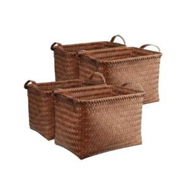 BROWNLILY Handwoven Clothes Basket Laundry Hampers Large Wicker Storage Baskets for Shelves Blankets Closet Storage Bins Car Bedroom Bathroom Organizers and Storage Bath (Pack of 4, Brown)