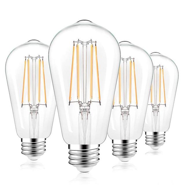 PARTPHONER LED Light Bulbs Dimmable Vintage Edison Bulb, E26 LED Bulb 60W Equivalent 720 Lumens, Warm White 2700K, ST58 Antique LED Filament Bulb CRI 85+, Clear Glass, Pack of 4
