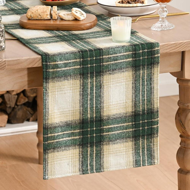Artoid Mode Green Light Coffee Farmhouse Plaid Spring Table Runner, ST. Patrick Rustic Holiday Check Kitchen Dining Table Decoration for Home Party Decor 13x108 Inch