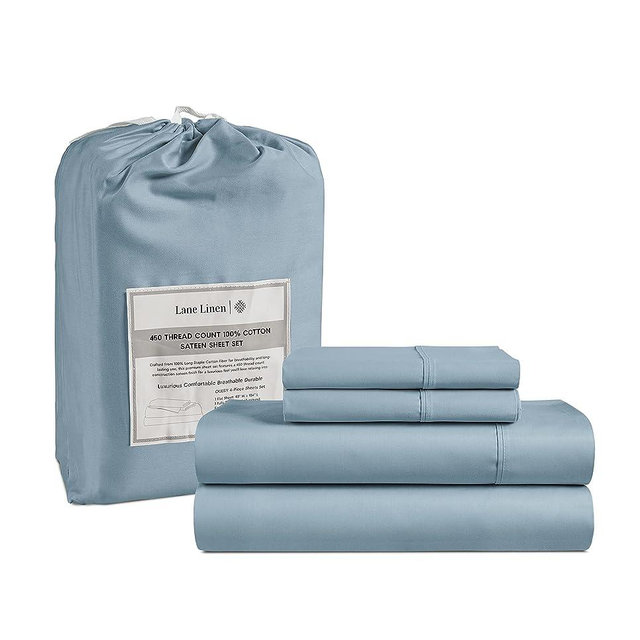 Lane Linen 100% Cotton Sheets Full Size Bed Sheets, 450 Thread Count 100% Cotton Sheets, 4PC Bed Sheets Full Size, Soft & Breathable Full Size Sheets Deep Pocket Set, Hotel Luxury Sheets - French Blue