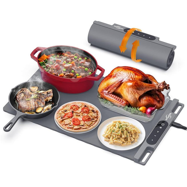 WELLPEAK Electric Warming Mat for Food - Full Surface Fast Heating Silicone Tray with 3-Level Temperature, Auto-Off, Raised Feet for Table Protection, Versatile Warmer for Gatherings,Party,Home Buffet