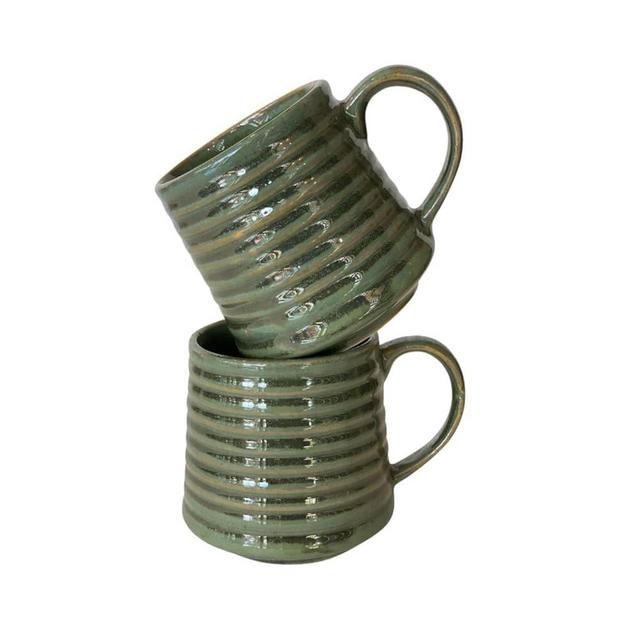 Generic Ceramic Handmade Coffee Mug Pottery Cups with Handle, Unique Modern Style Latte Mugs for Tea,Cocoa,Milk,Cappuccino, Microwave & Dishwasher Safe 12 Oz (Green) Set Of 1