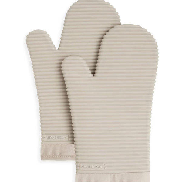 KITCHENAID Ribbed Soft Silicone Oven Mitt 2-Pack Set, 7.5"x13", Milkshake