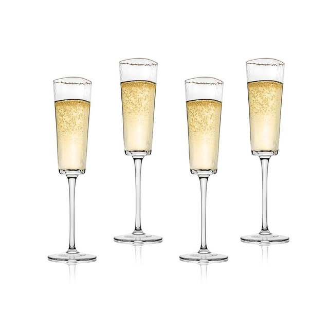 Champagne Glasses Champagne Flute Glasses Set of 4- Triangular shape with Gold Rim Champagne Flutes Glass Flutes Champagne Flutes For Mimosas Glasses- Elegant Champagne Glass Flutes for Celebrations