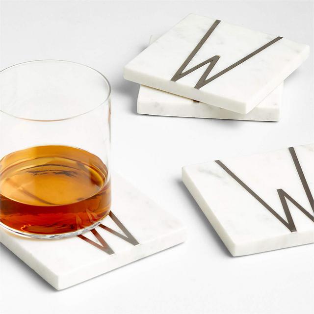 Marble "W" Monogram Coasters, Set of 4