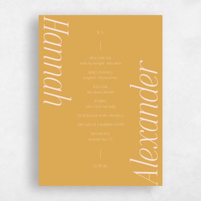 Harvest Gold, Orange Wedding Program - Mycenae