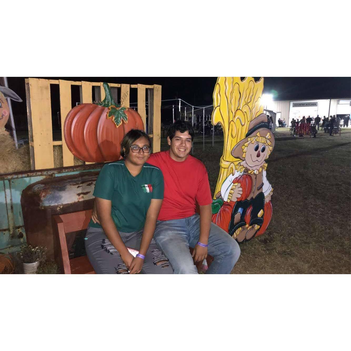 We were at a pumpkin patch during Halloween time.